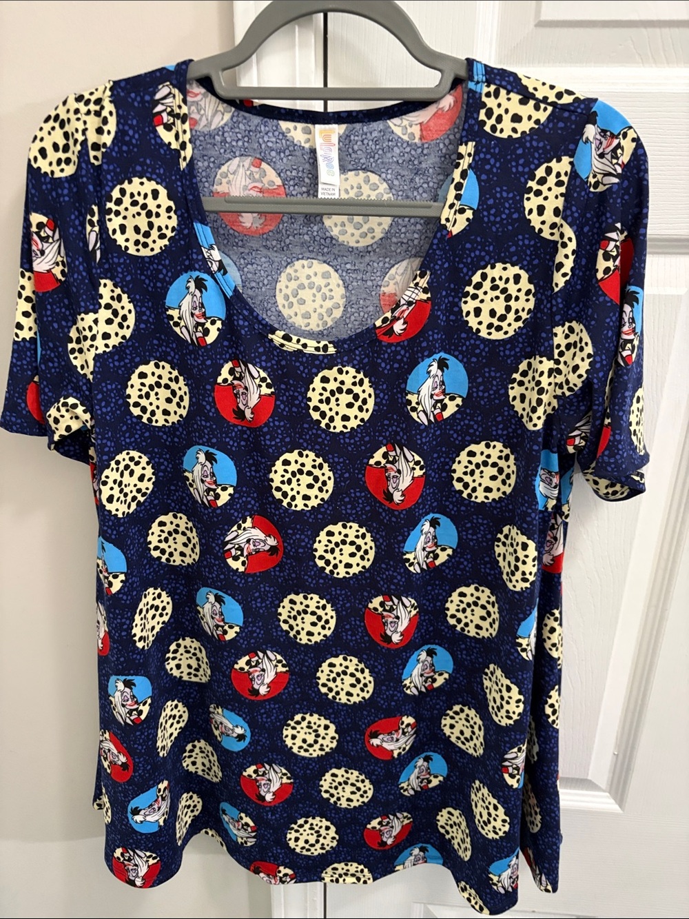 Women’s Blue Graphic Scoop Neck Top with Polka Dot and 101 Dalmatian Print